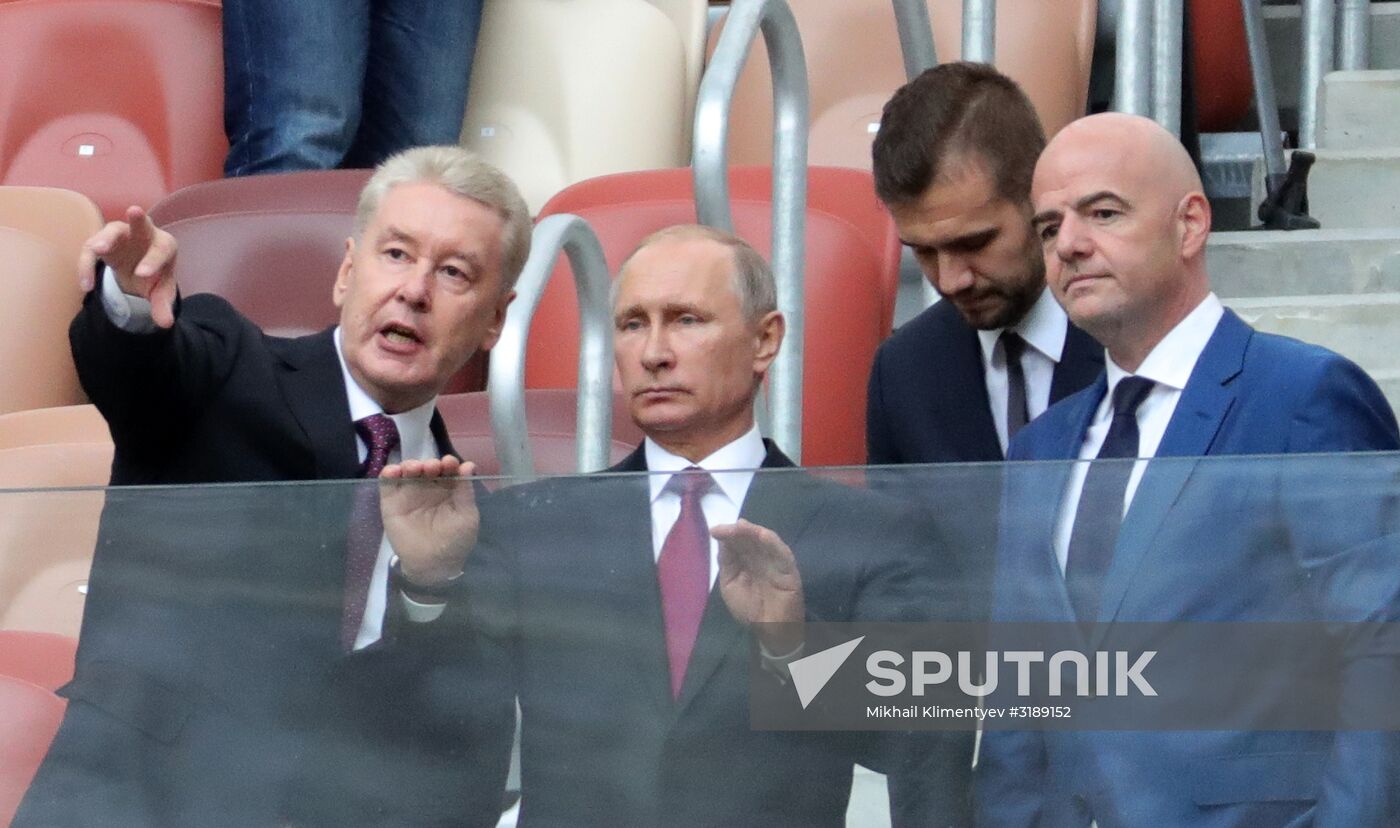 Russian President Vladimir Putin takes part in FIFA World Cup Trophy Tour kick-off ceremony in Luzhniki