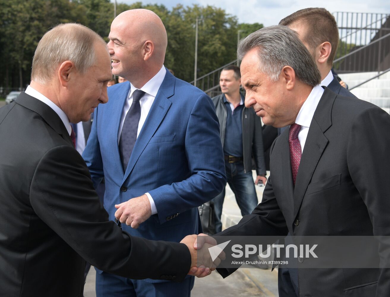 Russian President Vladimir Putin takes part in FIFA World Cup Trophy Tour kick-off ceremony in Luzhniki