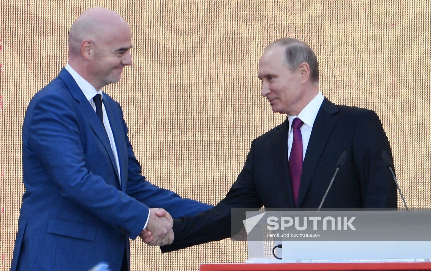 Russian President Vladimir Putin takes part in FIFA World Cup Trophy Tour kick-off ceremony in Luzhniki