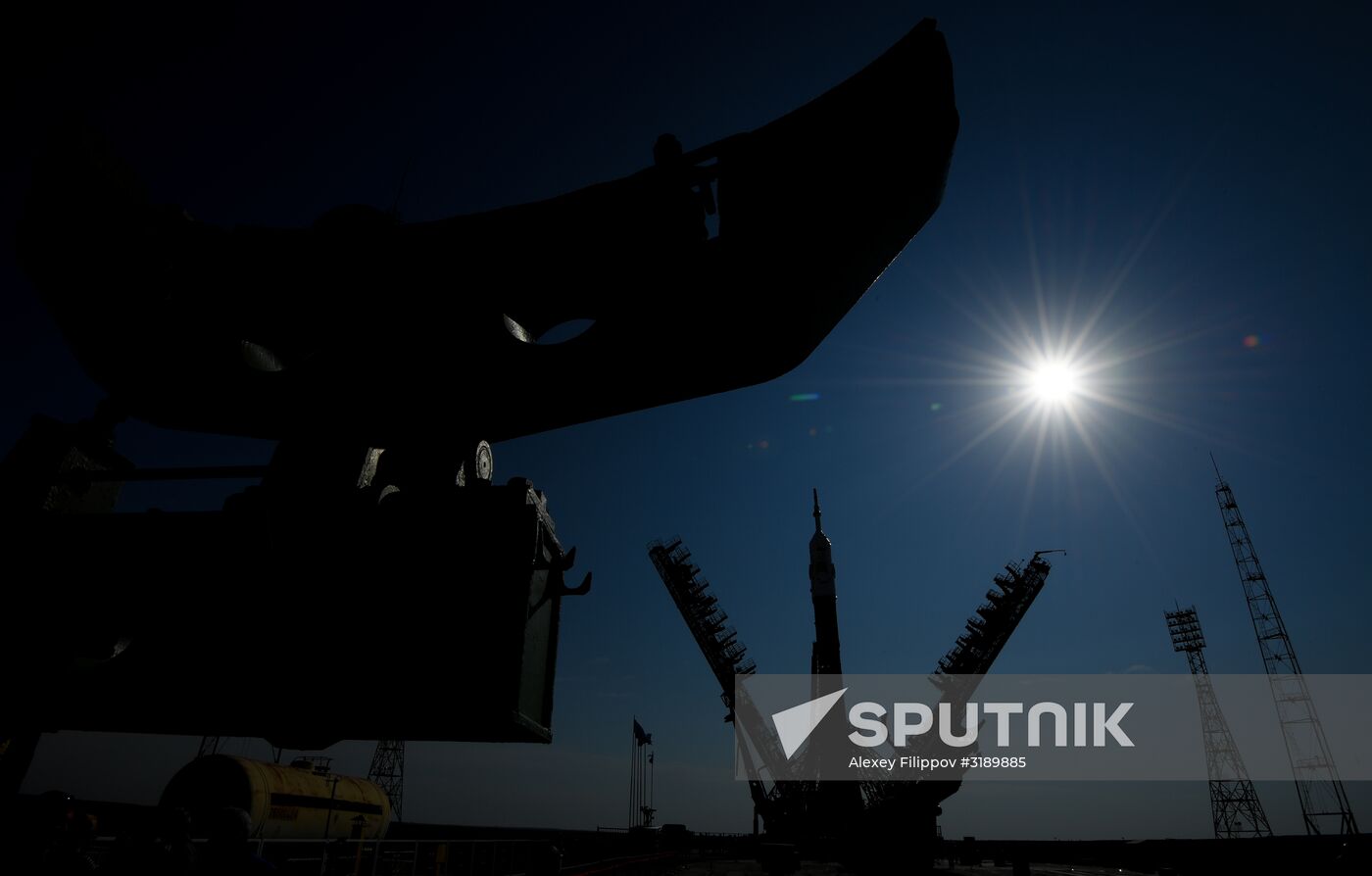 Soyuz-FG space missile brought to launch pad at Baikonur Cosmodrome