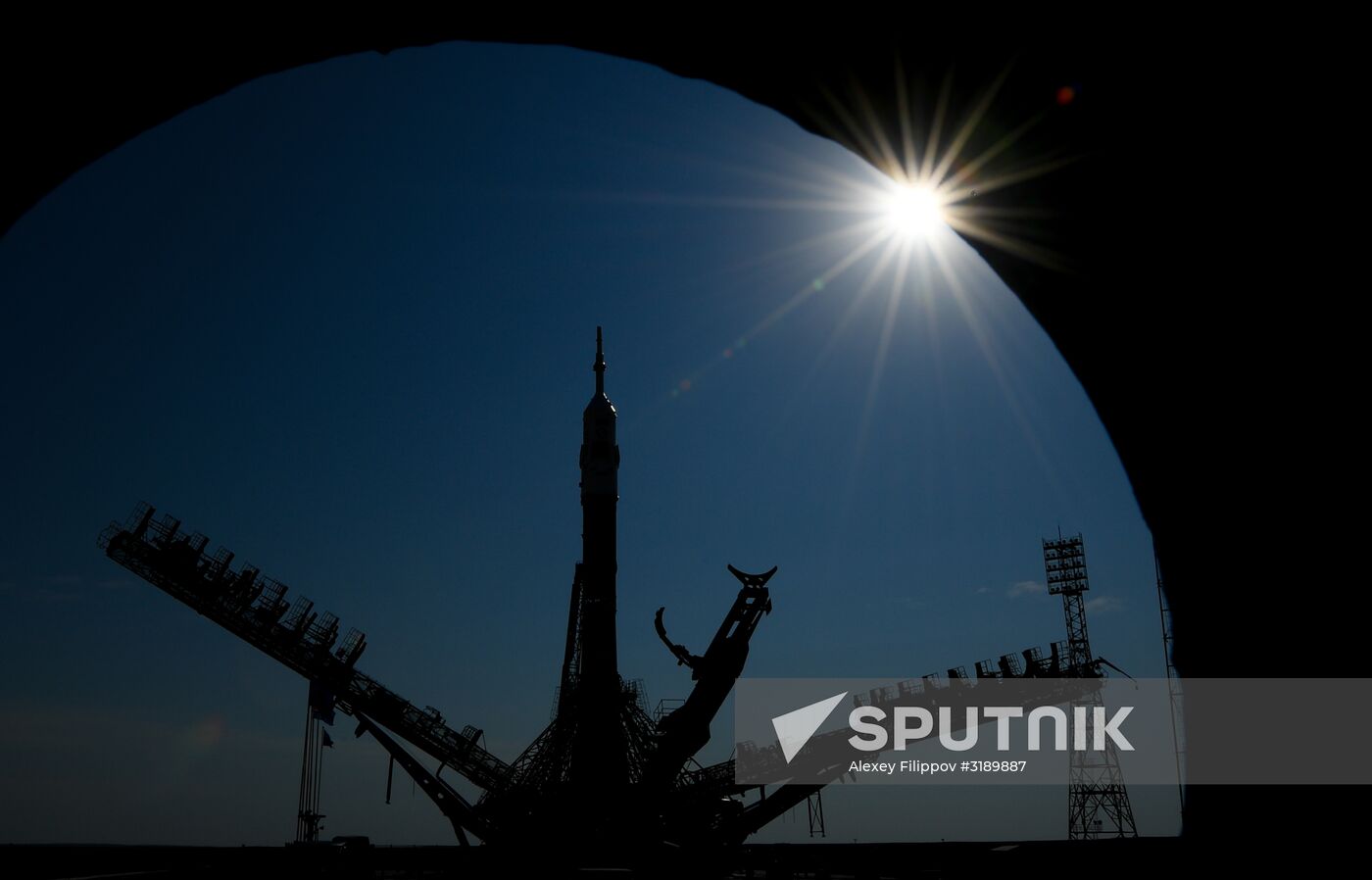 Soyuz-FG space missile brought to launch pad at Baikonur Cosmodrome