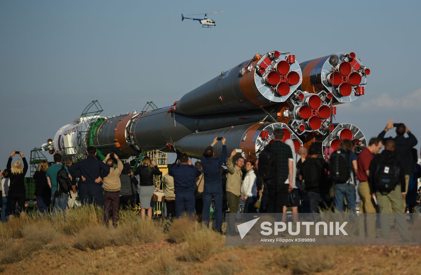 Soyuz-FG space missile brought to launch pad at Baikonur Cosmodrome