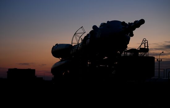 Soyuz-FG space missile brought to launch pad at Baikonur Cosmodrome