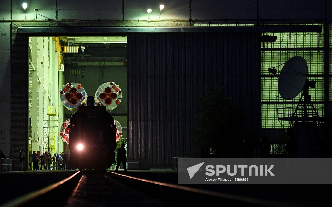 Soyuz-FG space missile brought to launch pad at Baikonur Cosmodrome
