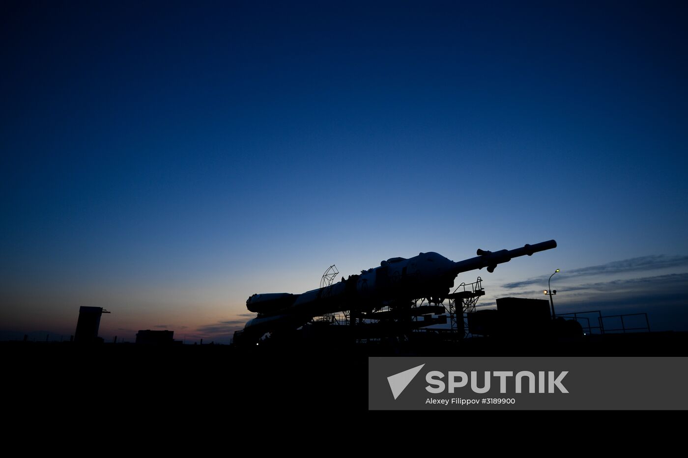 Soyuz-FG space missile brought to launch pad at Baikonur Cosmodrome