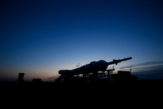 Soyuz-FG space missile brought to launch pad at Baikonur Cosmodrome