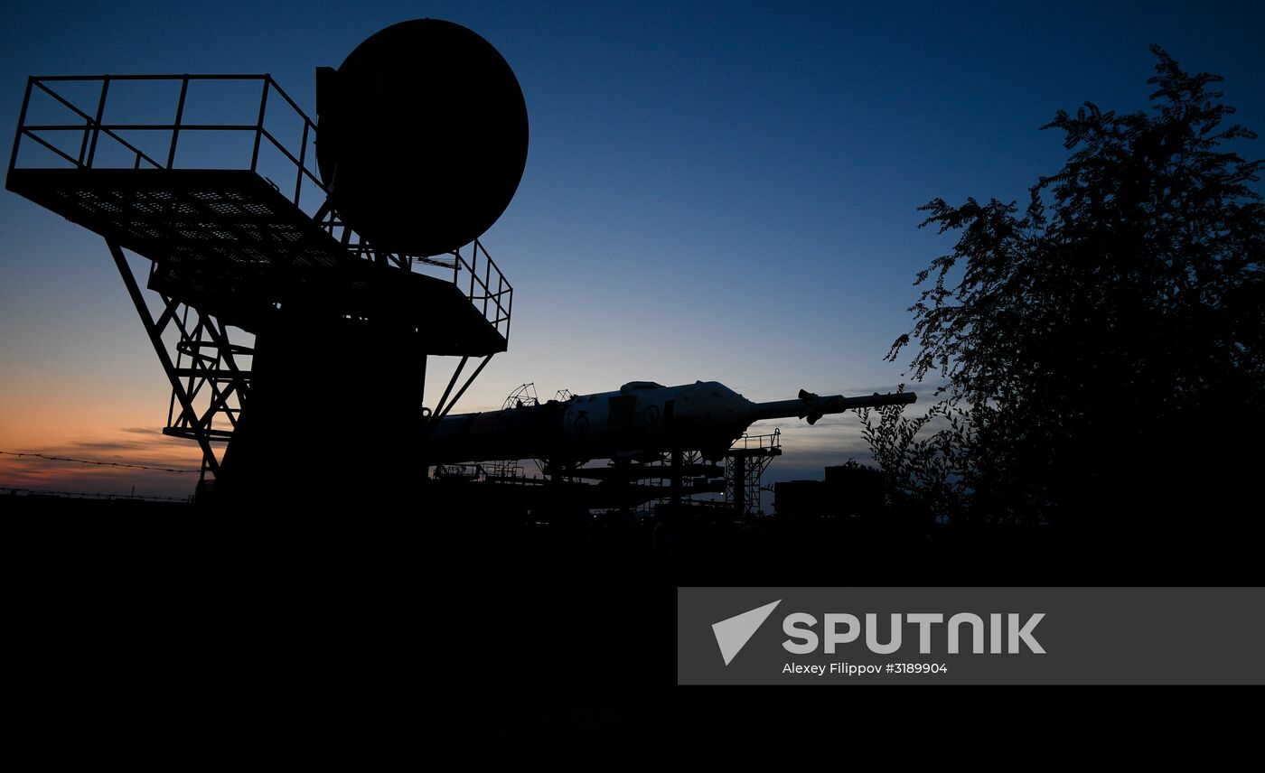 Soyuz-FG space missile brought to launch pad at Baikonur Cosmodrome
