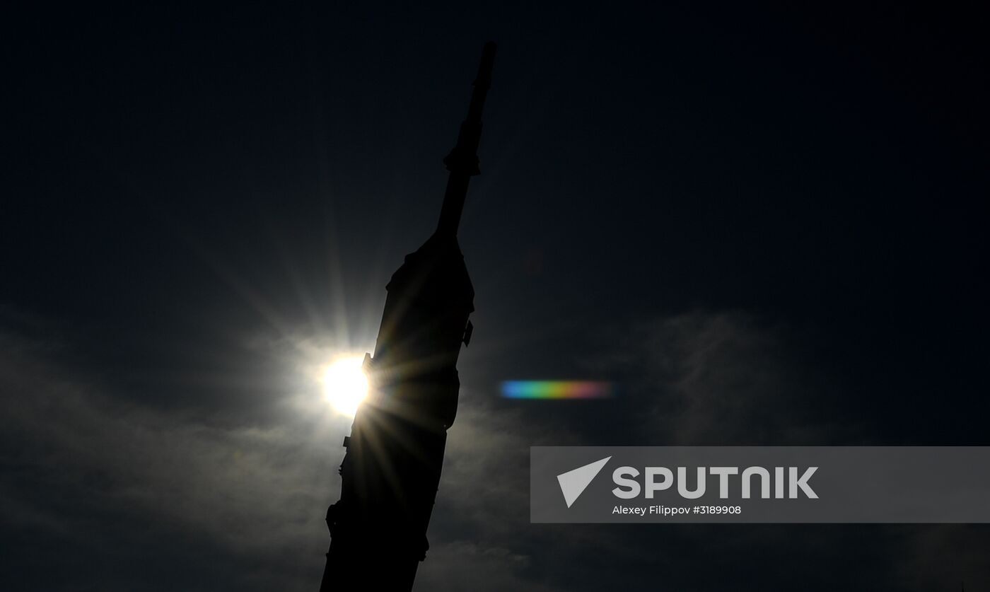 Soyuz-FG space missile brought to launch pad at Baikonur Cosmodrome