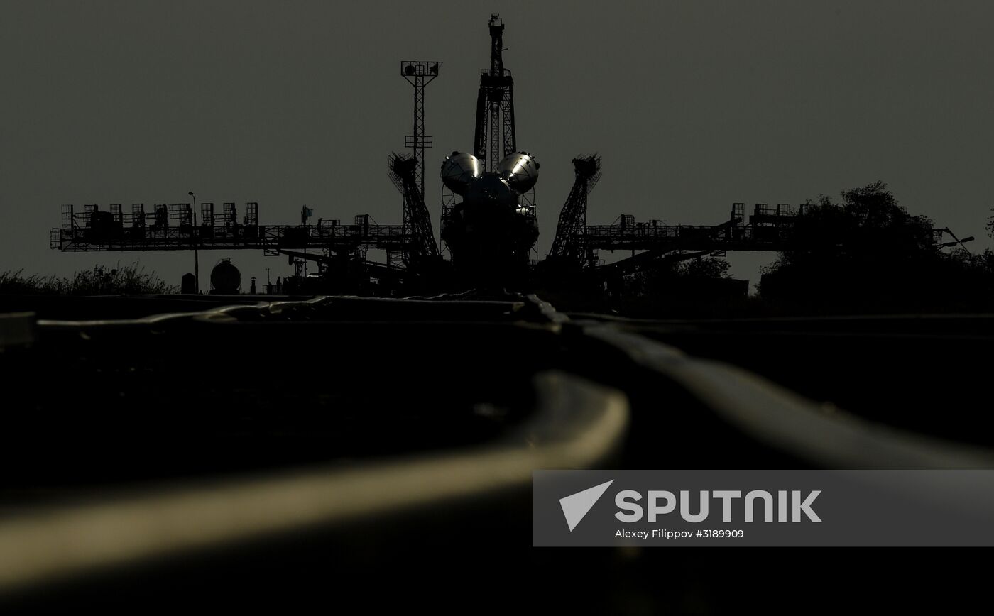 Soyuz-FG space missile brought to launch pad at Baikonur Cosmodrome