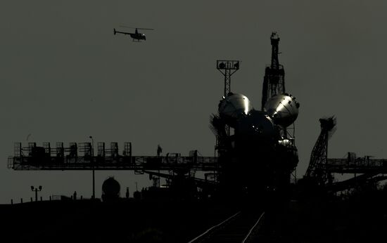 Soyuz-FG space missile brought to launch pad at Baikonur Cosmodrome