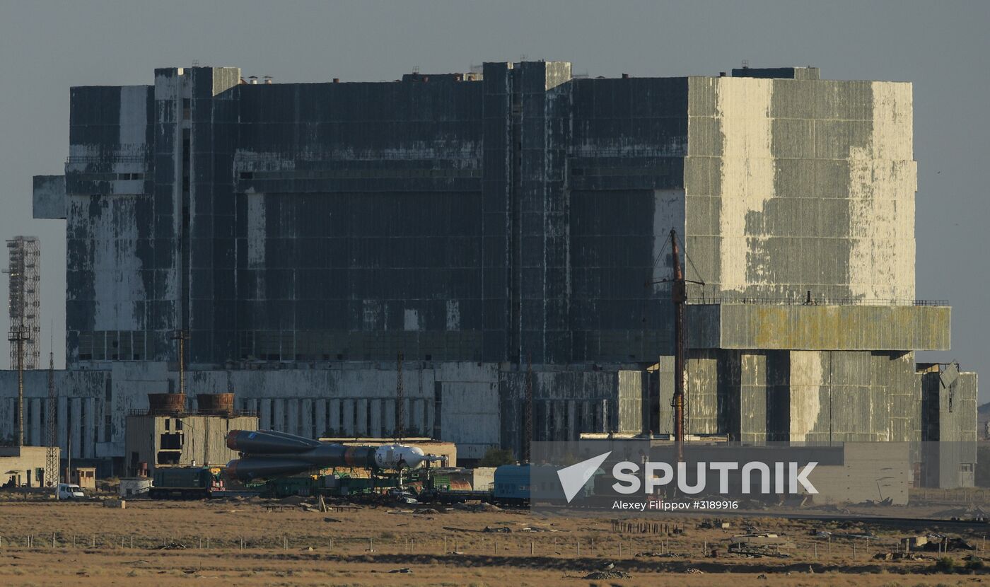 Soyuz-FG space missile brought to launch pad at Baikonur Cosmodrome