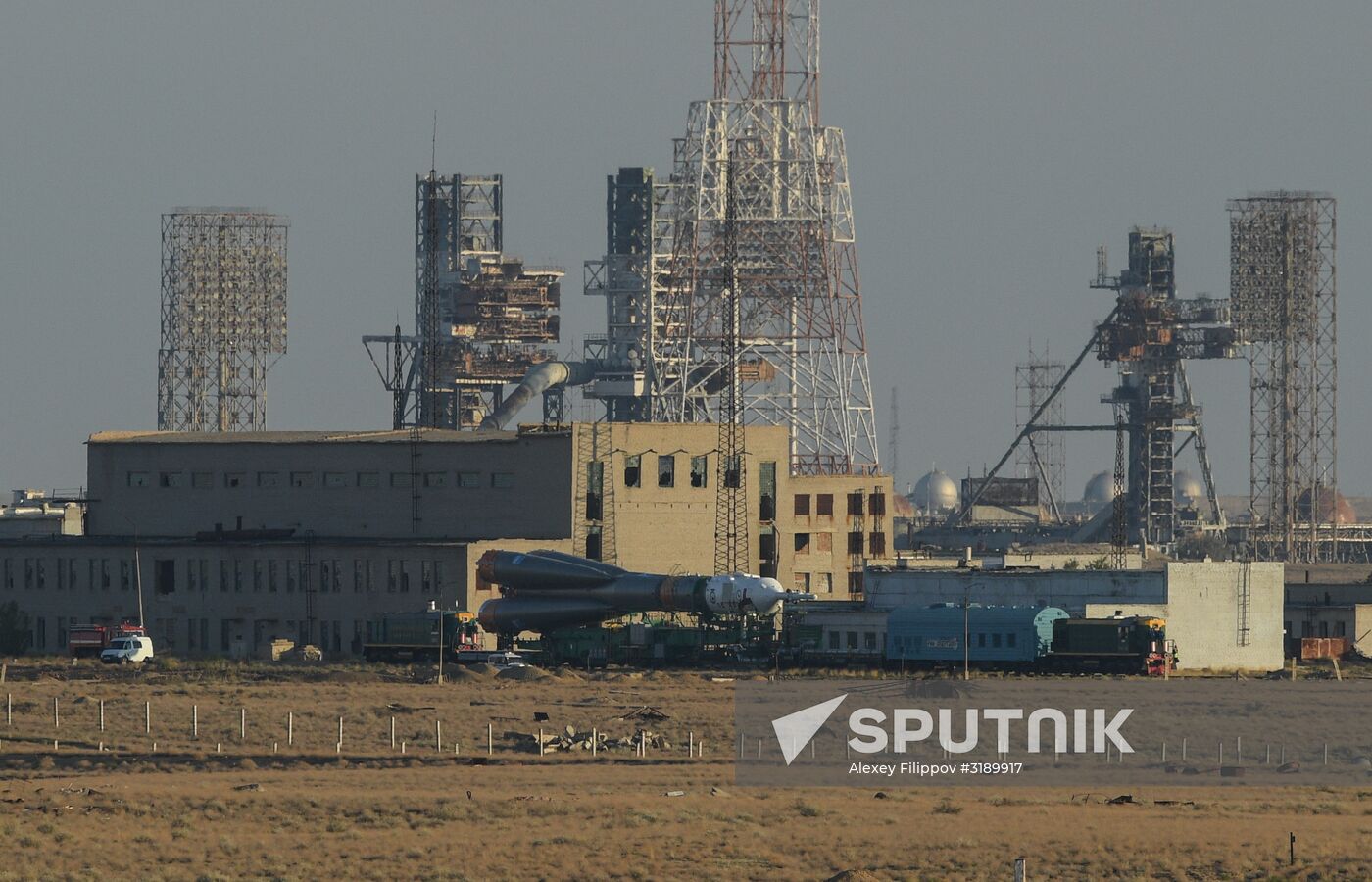 Soyuz-FG space missile brought to launch pad at Baikonur Cosmodrome