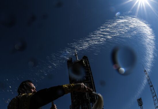 Blessing Soyuz FG carrier rocket with Souyz MS-06 manned spacecraft