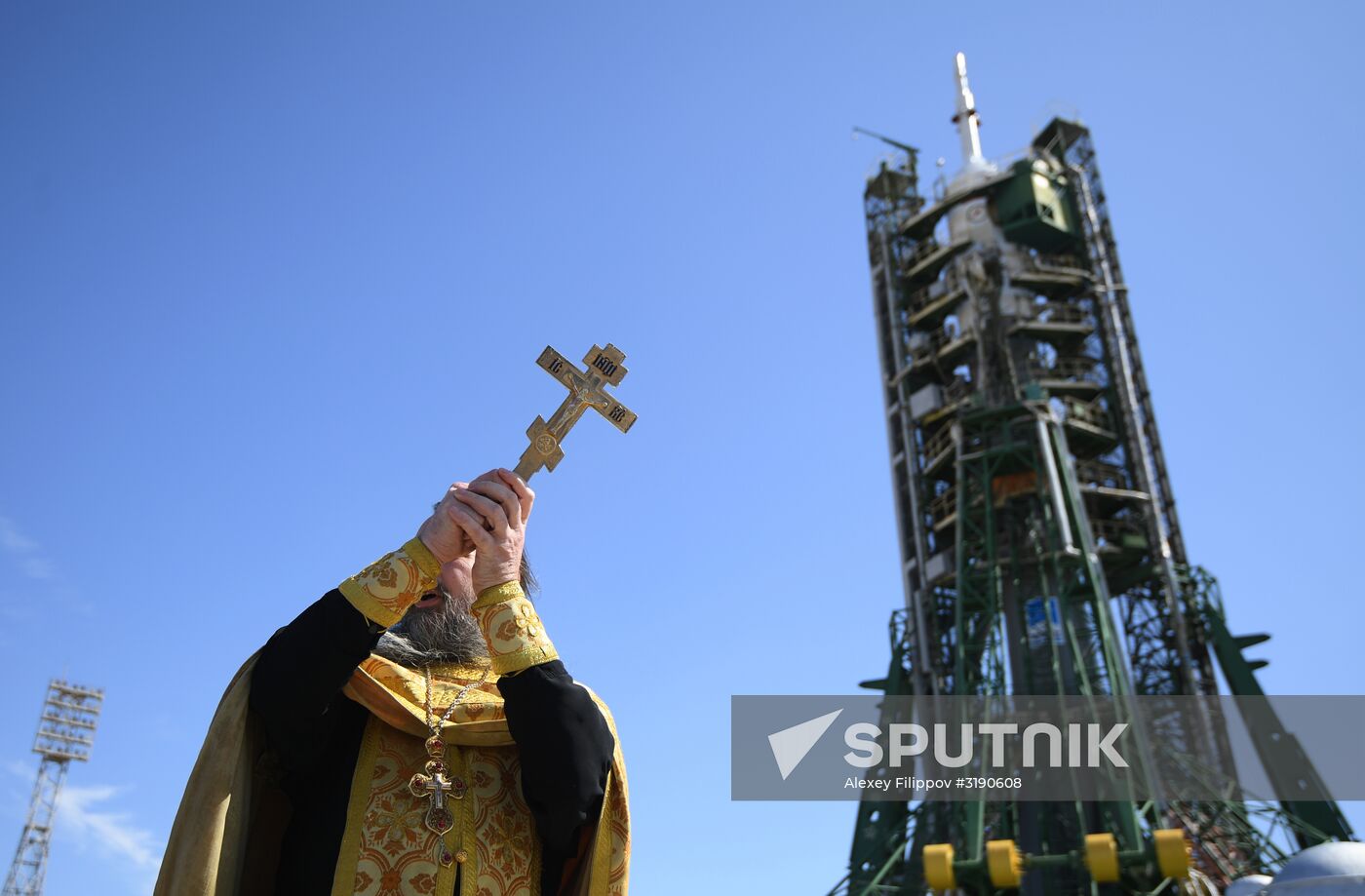 Blessing Soyuz FG carrier rocket with Souyz MS-06 manned spacecraft