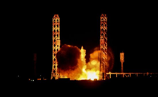 Proton-M carrier rocket with Amazonas-5 satellite vehicle launched from Baikonur Cosmodrome.