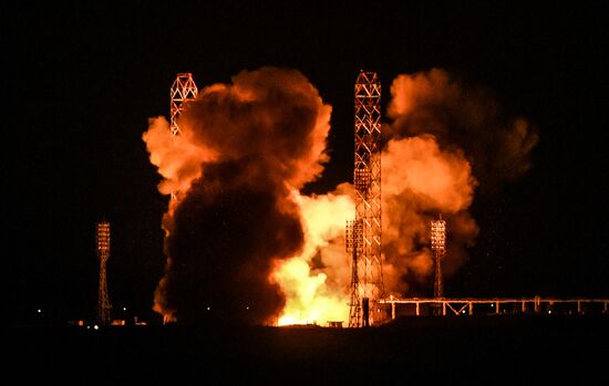 Proton-M carrier rocket with Amazonas-5 satellite vehicle launched from Baikonur Cosmodrome.