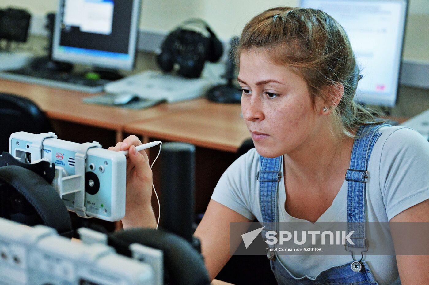 Young women take exams while enrolling at Krasnodar Aviation School