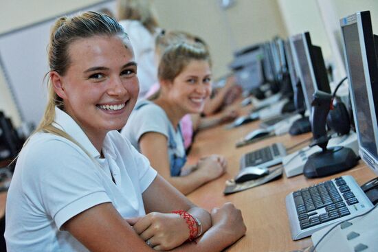 Young women take exams while enrolling at Krasnodar Aviation School