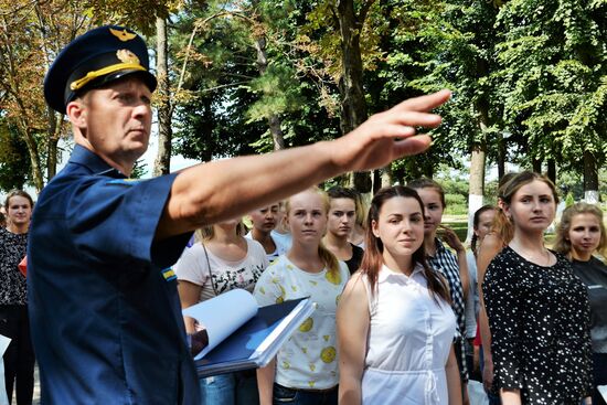 Young women take exams while enrolling at Krasnodar Aviation School