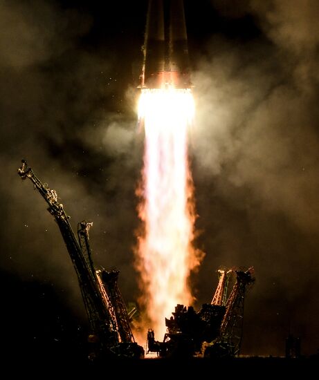 Launch of Soyuz-FG carrier rocket with manned Soyuz MS-06 spacecraft