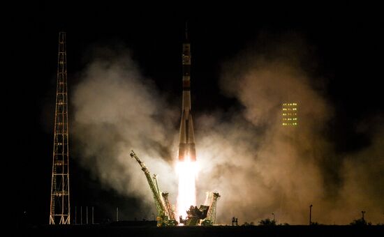 Launch of Soyuz-FG carrier rocket with manned Soyuz MS-06 spacecraft