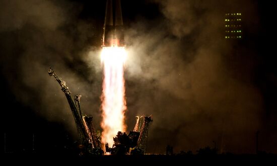 Launch of Soyuz-FG carrier rocket with manned Soyuz MS-06 spacecraft