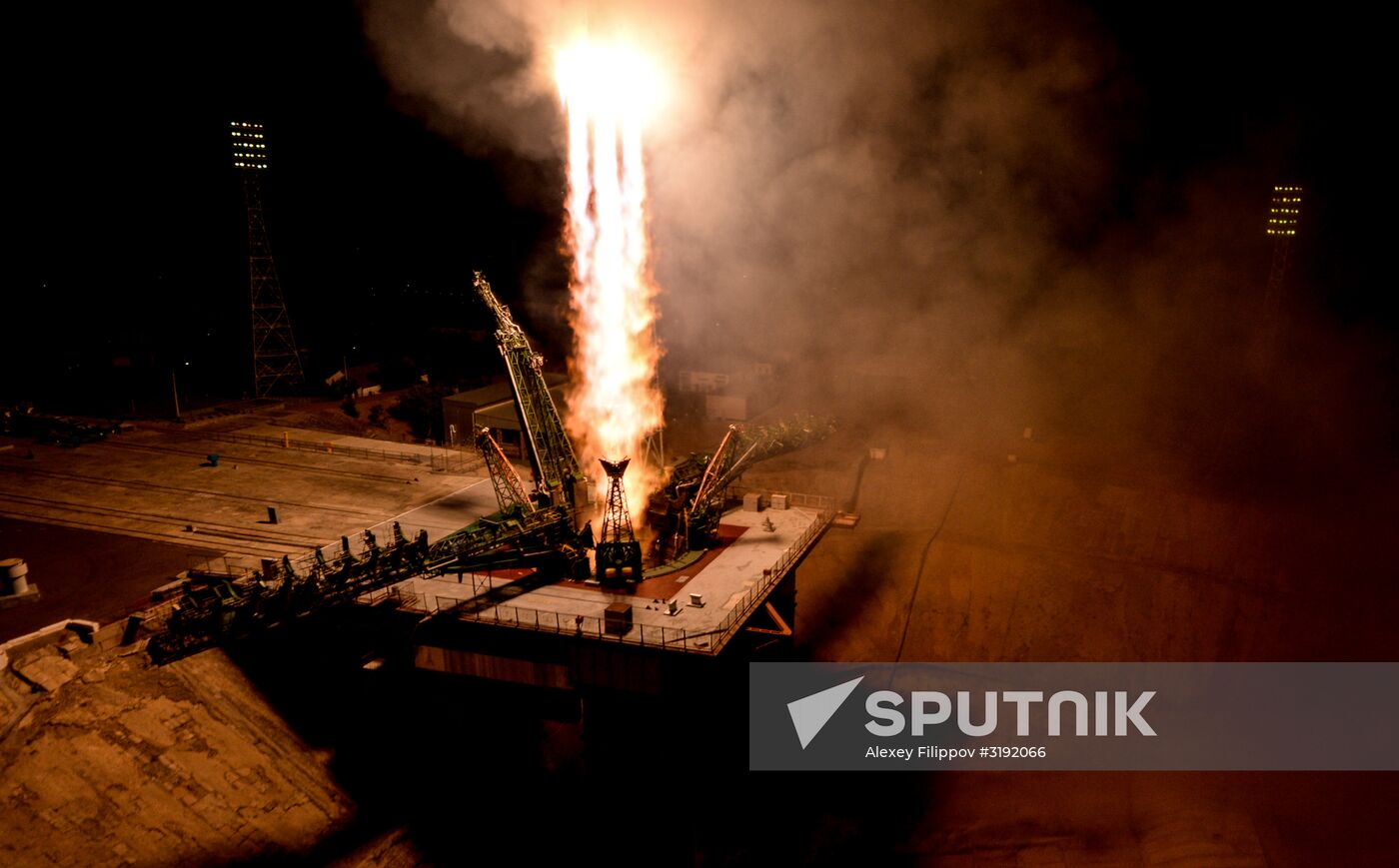 Launch of Soyuz-FG carrier rocket with manned Soyuz MS-06 spacecraft