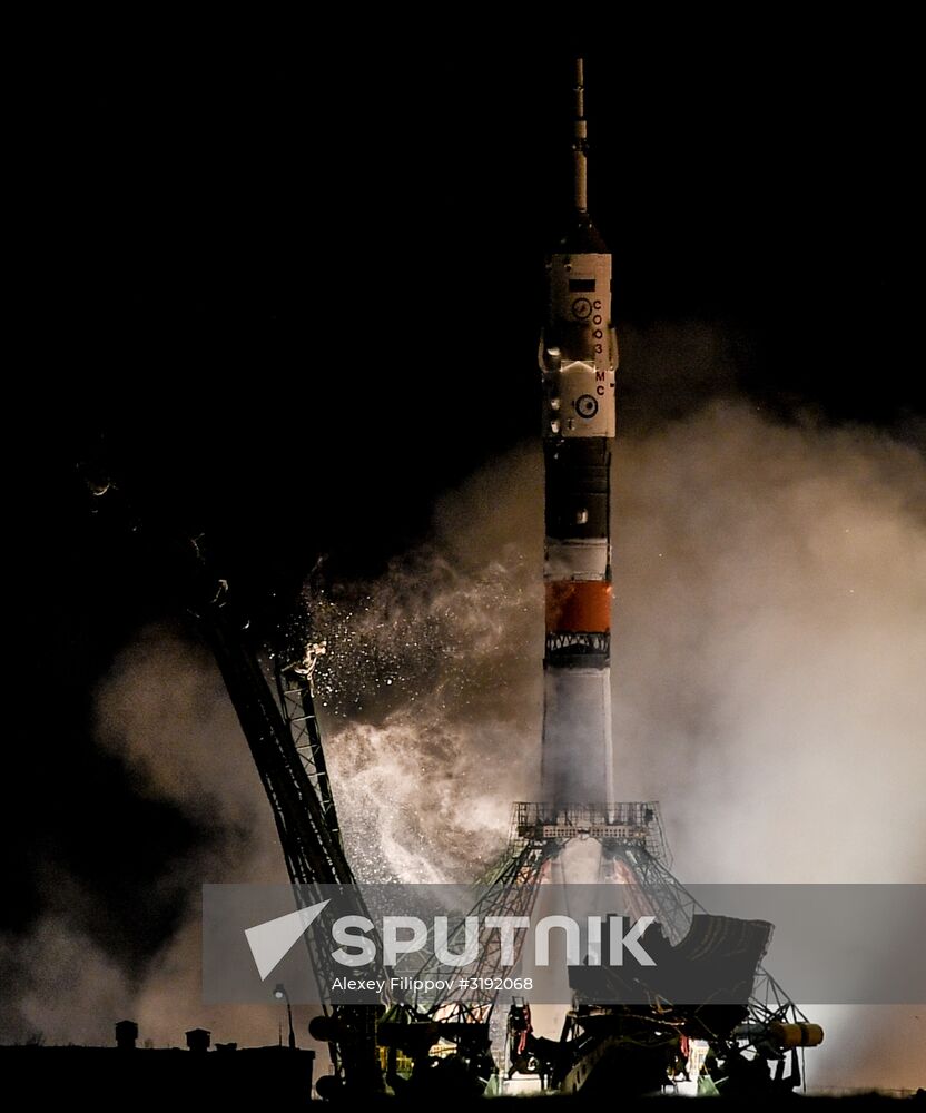 Launch of Soyuz-FG carrier rocket with manned Soyuz MS-06 spacecraft