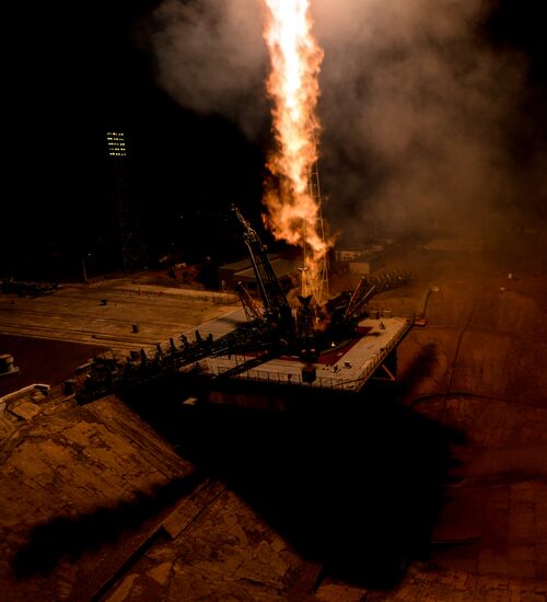 Launch of Soyuz-FG carrier rocket with manned Soyuz MS-06 spacecraft