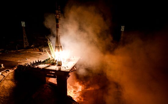 Launch of Soyuz-FG carrier rocket with manned Soyuz MS-06 spacecraft