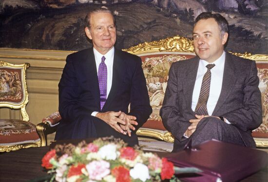 US Secretary of State James Baker on visit to Moscow