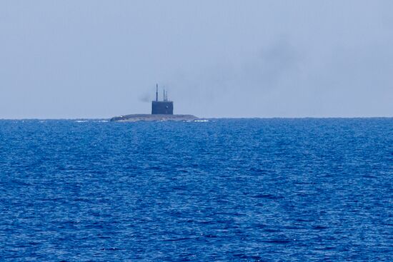 Launching Kalibr cruise missiles at terrorist targets in Syria