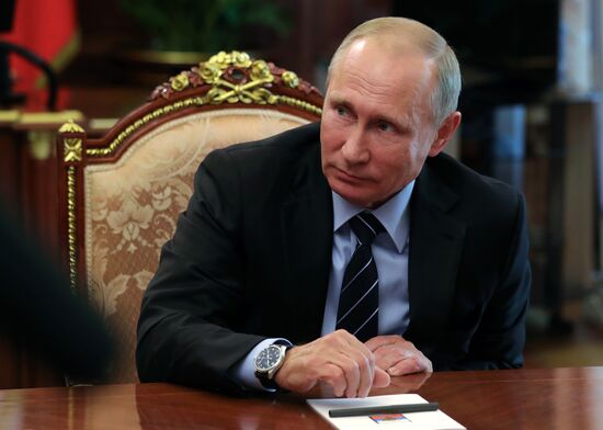 President Vladimir Putin meets with Chief Rabbi of Russia Berl Lazar and Head of Federation of Jewish Communities of Russia Alexander Boroda