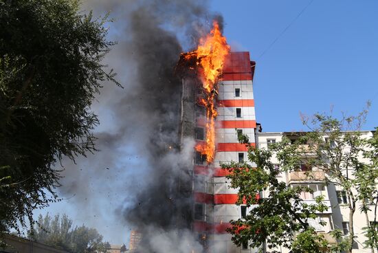 Ten-storied building cought fire in Rostov-on-Don