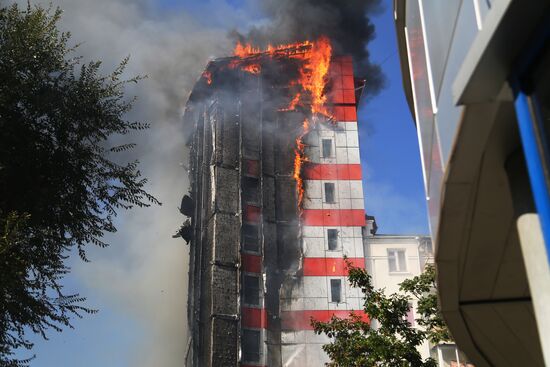 Ten-storied building cought fire in Rostov-on-Don