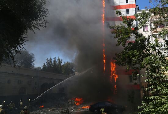Ten-storied building cought fire in Rostov-on-Don