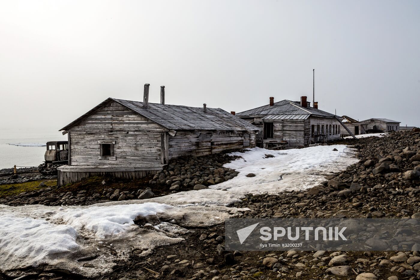 Tikhaya Bay polar station on Hooker Island, part of Franz Josef Land archipelago