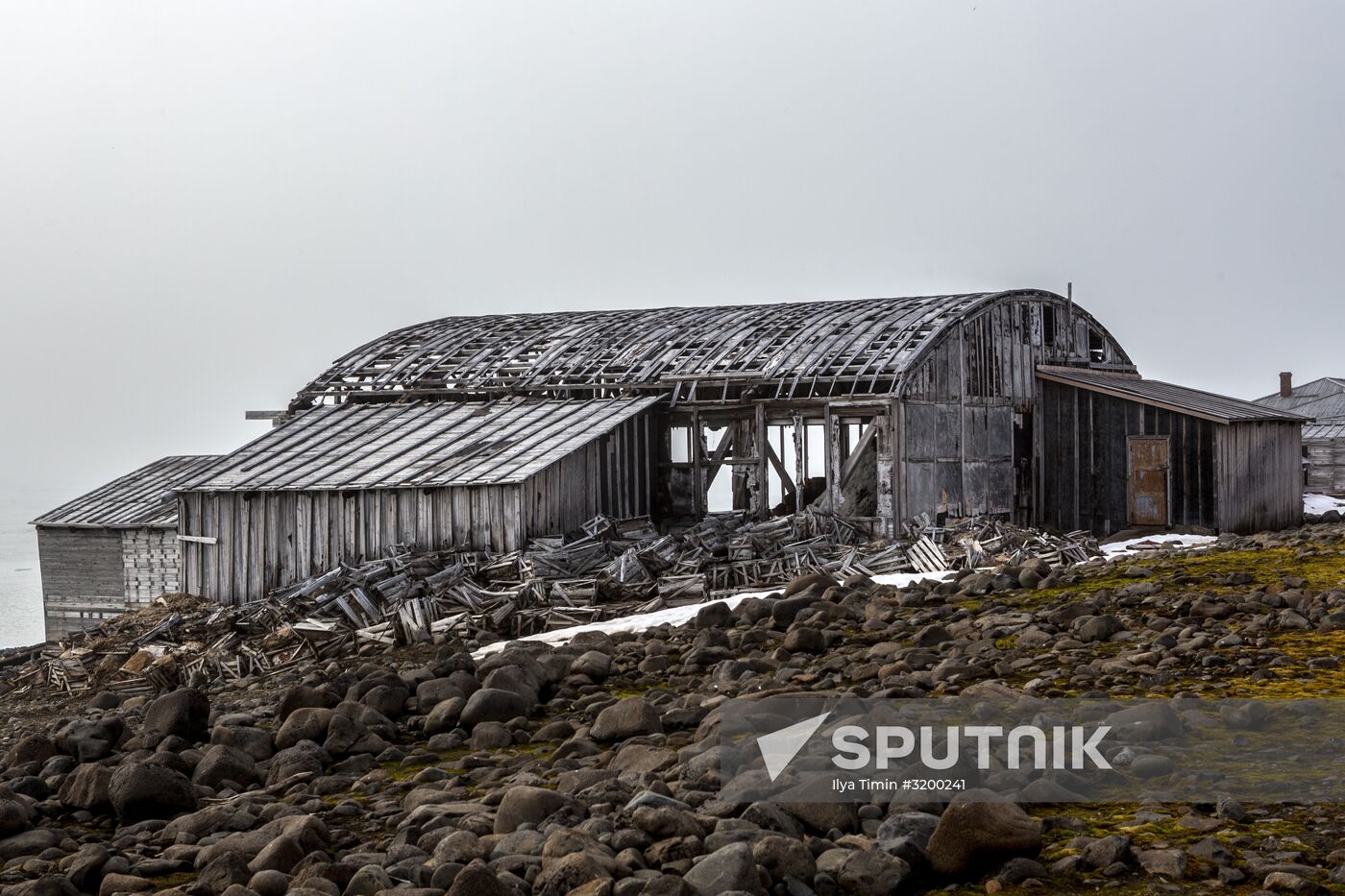 Tikhaya Bay polar station on Hooker Island, part of Franz Josef Land archipelago