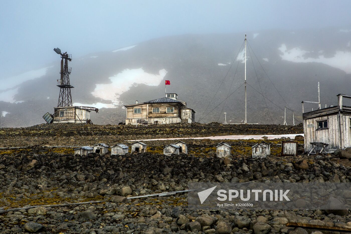 Tikhaya Bay polar station on Hooker Island, part of Franz Josef Land archipelago