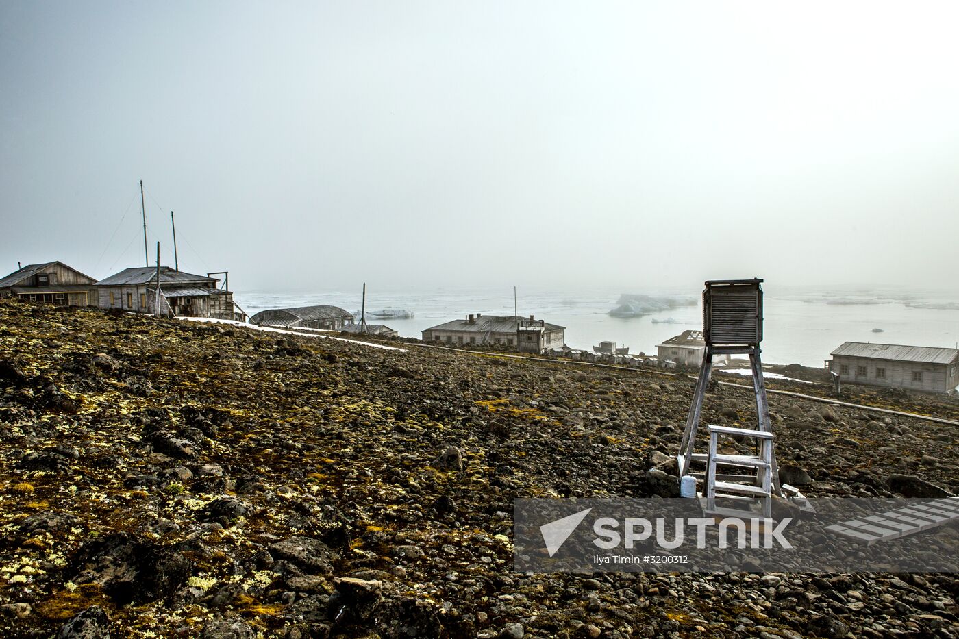 Tikhaya Bay polar station on Hooker Island, part of Franz Josef Land archipelago