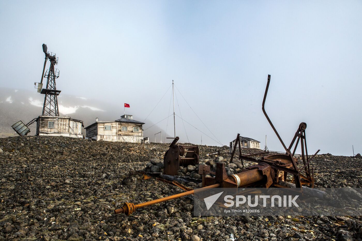 Tikhaya Bay polar station on Hooker Island, part of Franz Josef Land archipelago