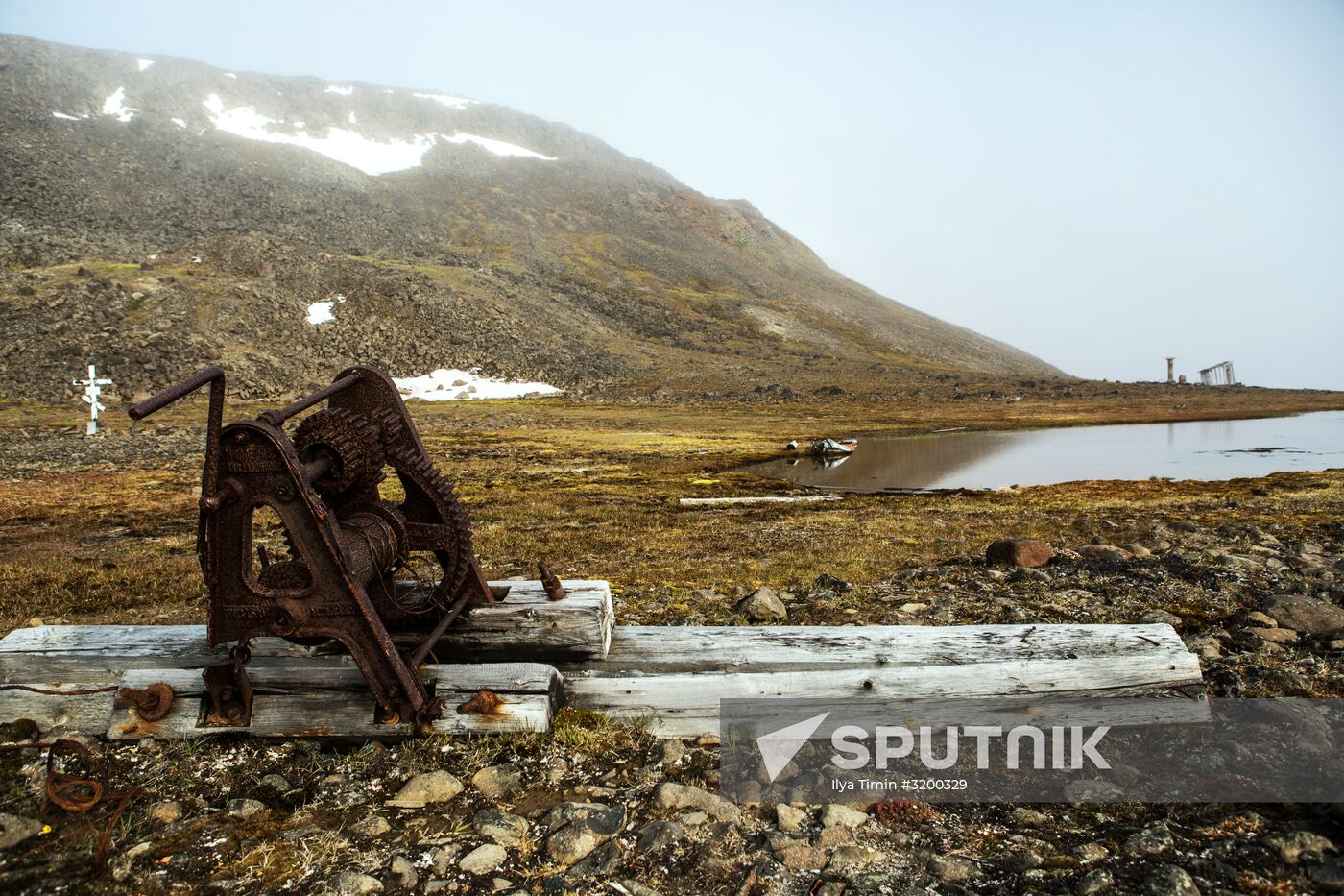 Tikhaya Bay polar station on Hooker Island, part of Franz Josef Land archipelago