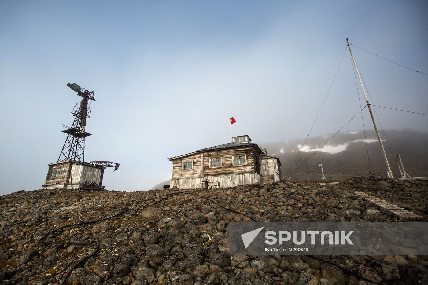 Tikhaya Bay polar station on Hooker Island, part of Franz Josef Land archipelago