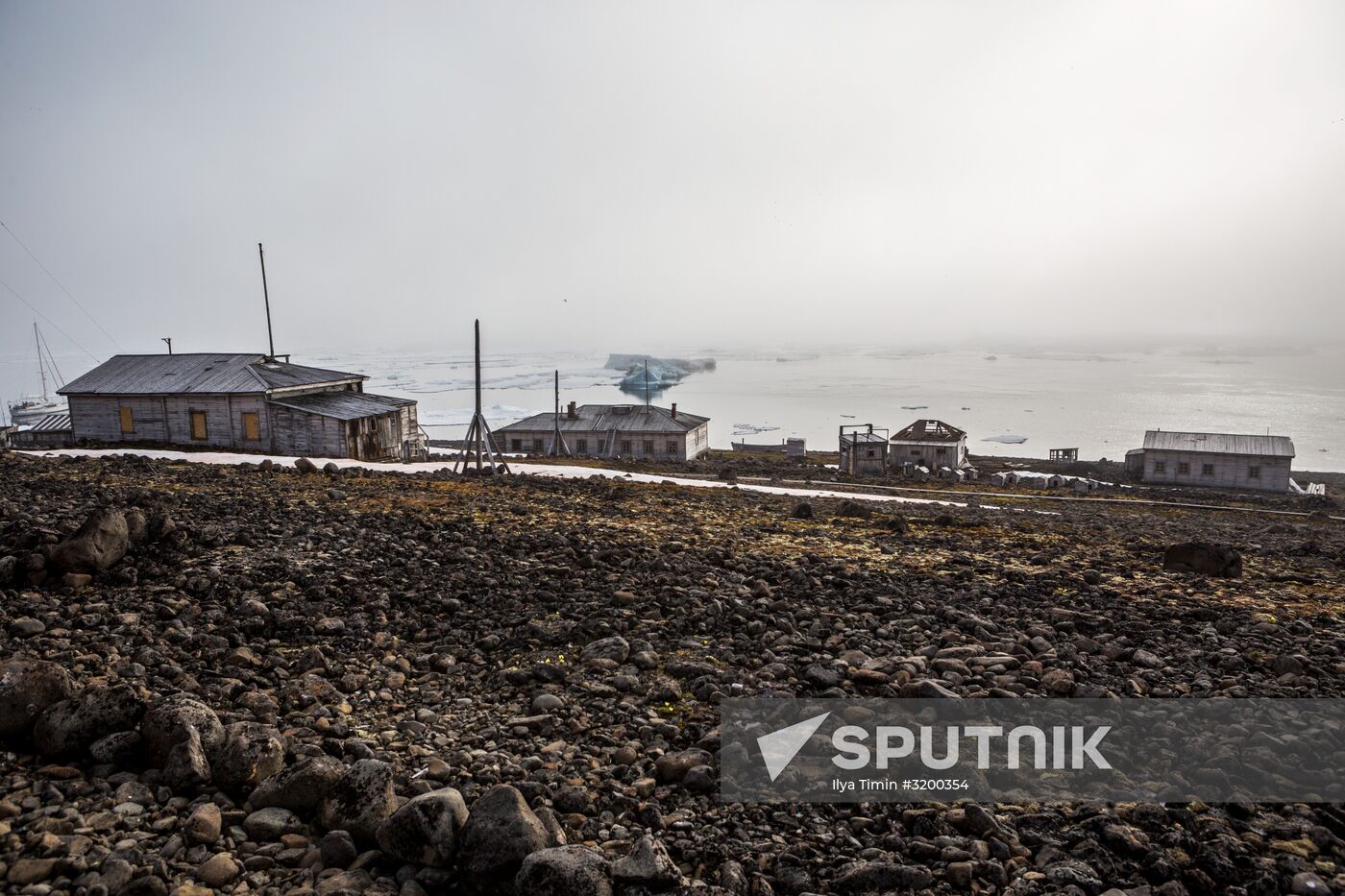Tikhaya Bay polar station on Hooker Island, part of Franz Josef Land archipelago