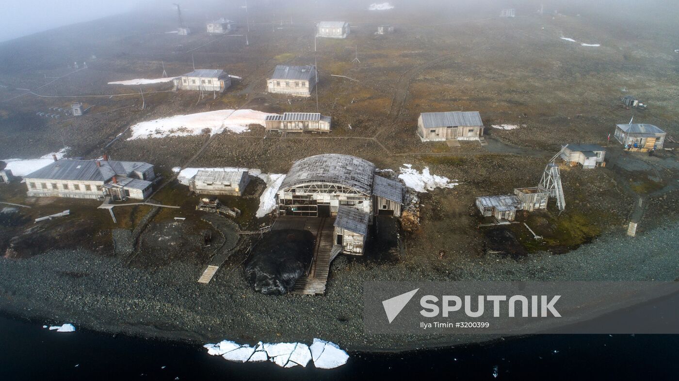Tikhaya Bay polar station on Hooker Island, part of Franz Josef Land archipelago