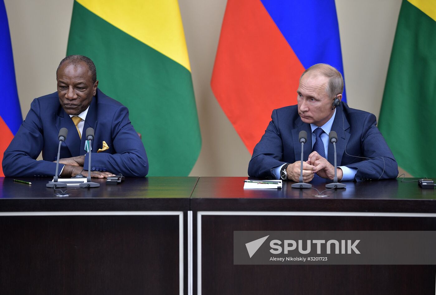 Russian President Vladimir Putin meets with President of Guinea Alpha Conde