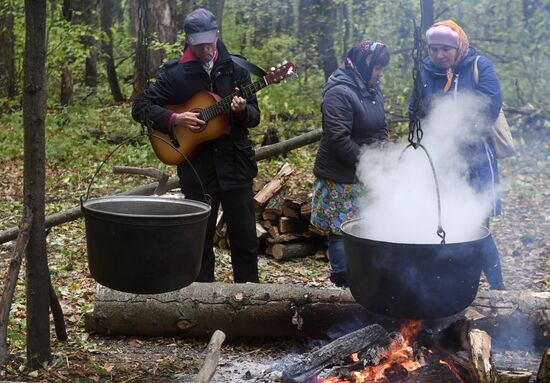 Mari native religion followers hold prayer service in sacred grove