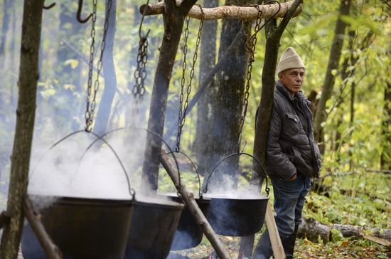 Mari native religion followers hold prayer service in sacred grove