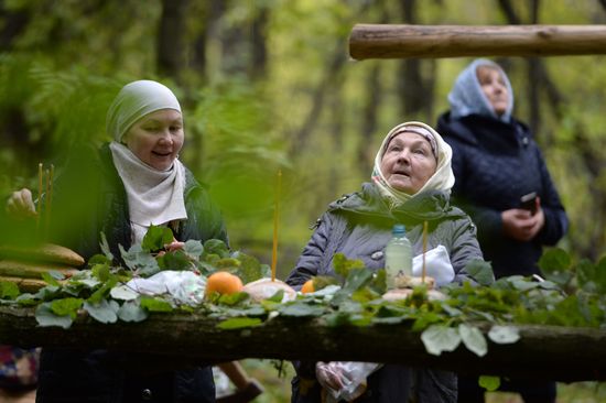 Mari native religion followers hold prayer service in sacred grove