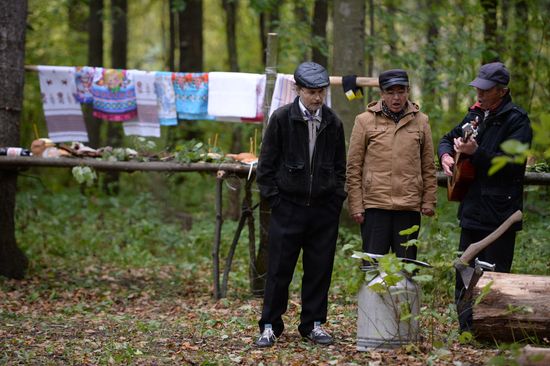 Mari native religion followers hold prayer service in sacred grove